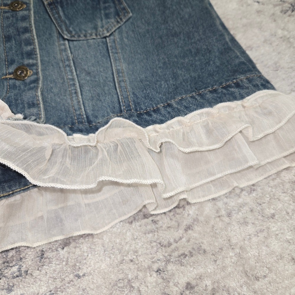 Paisley Vine Denim Vest Lace Trim Coquette Button Front Boho Womens M Western - Picture 9 of 12